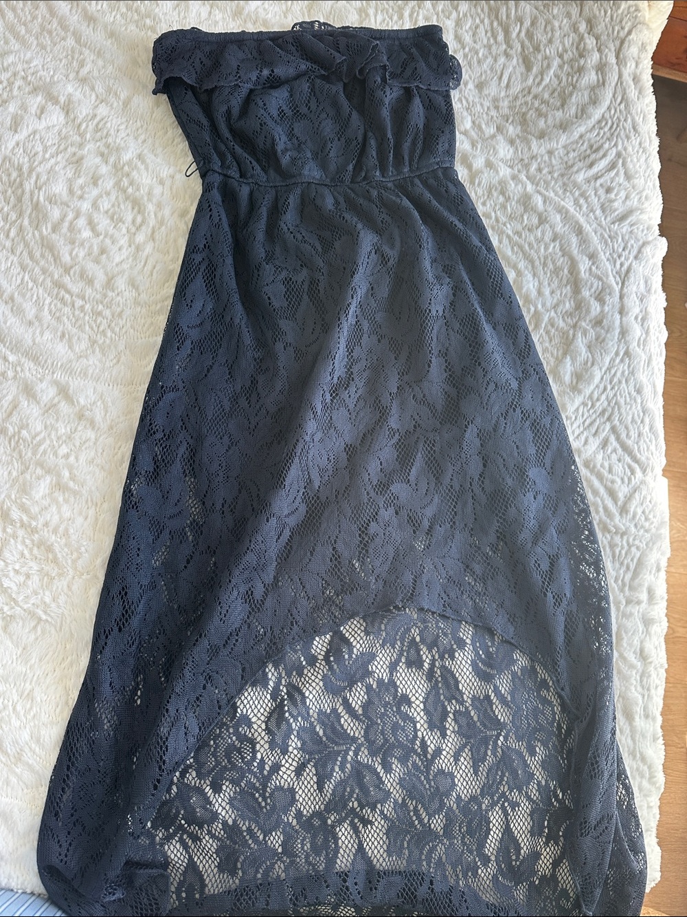 Strapless Lace High-Low Dress - Navy